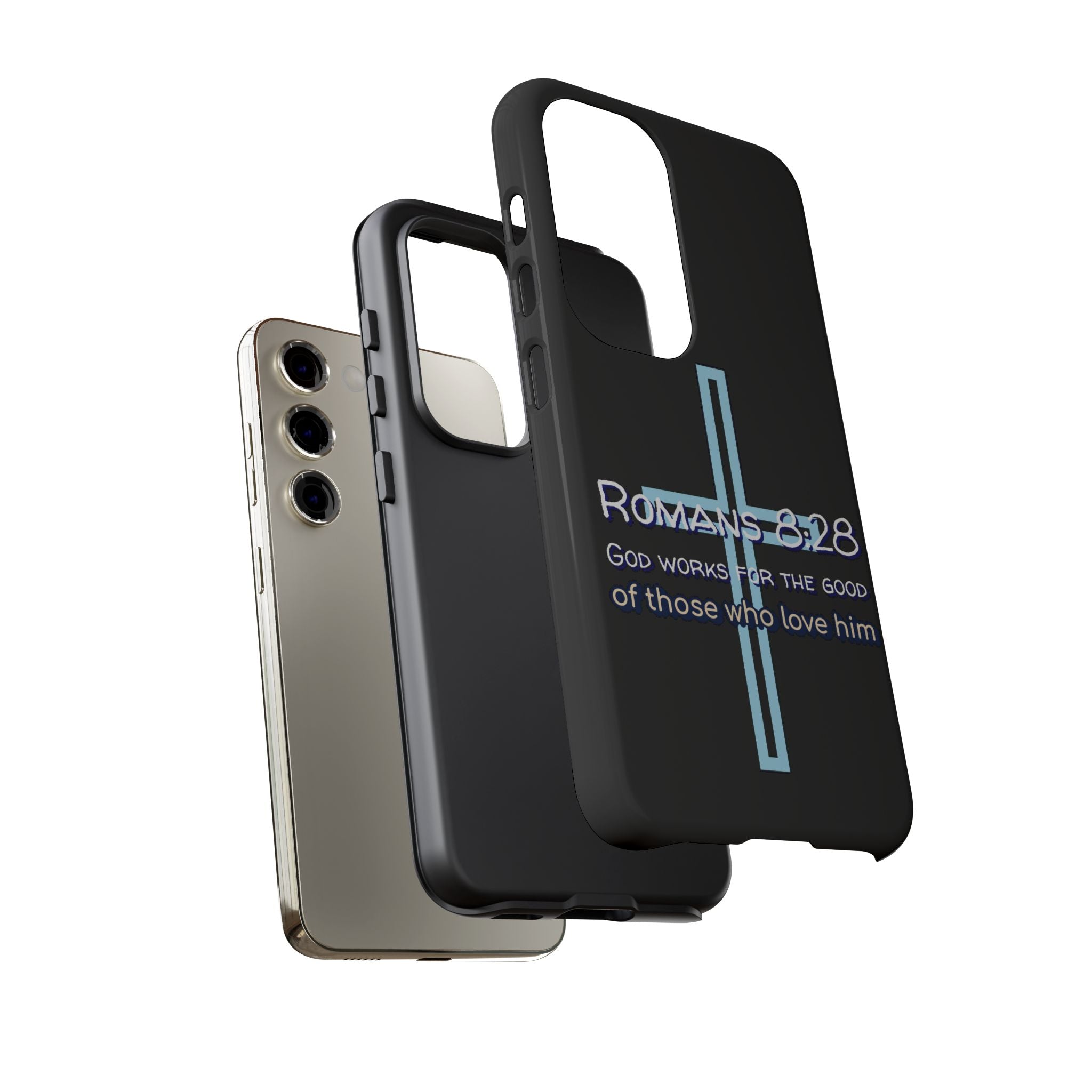 Christian Phone Case for Samsung Series, Tough Phone Case, Romans 8:28 Inspirational Gift, Faith-Based Phone Cover, Religious Style, Durable Cell Case