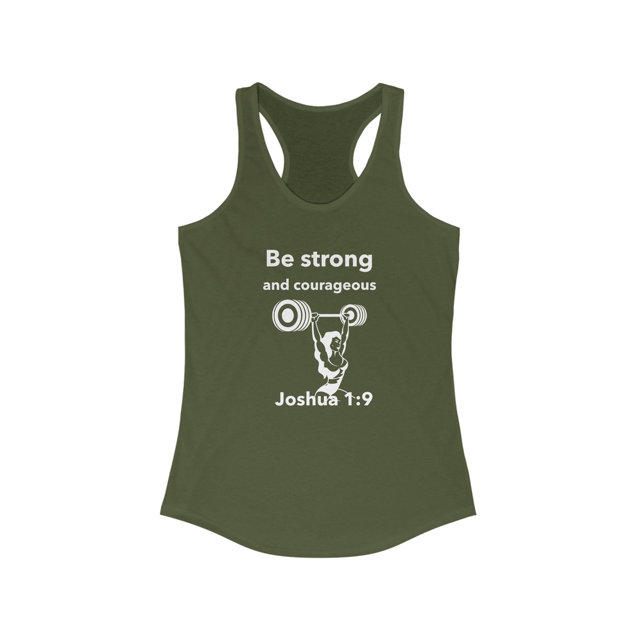 Workout Tank Top, Motivational Gym Wear Be Strong and Courageous Joshua Verse, Shirt, Fitness Apparel, Women's Racerback, Biblical Quote Top