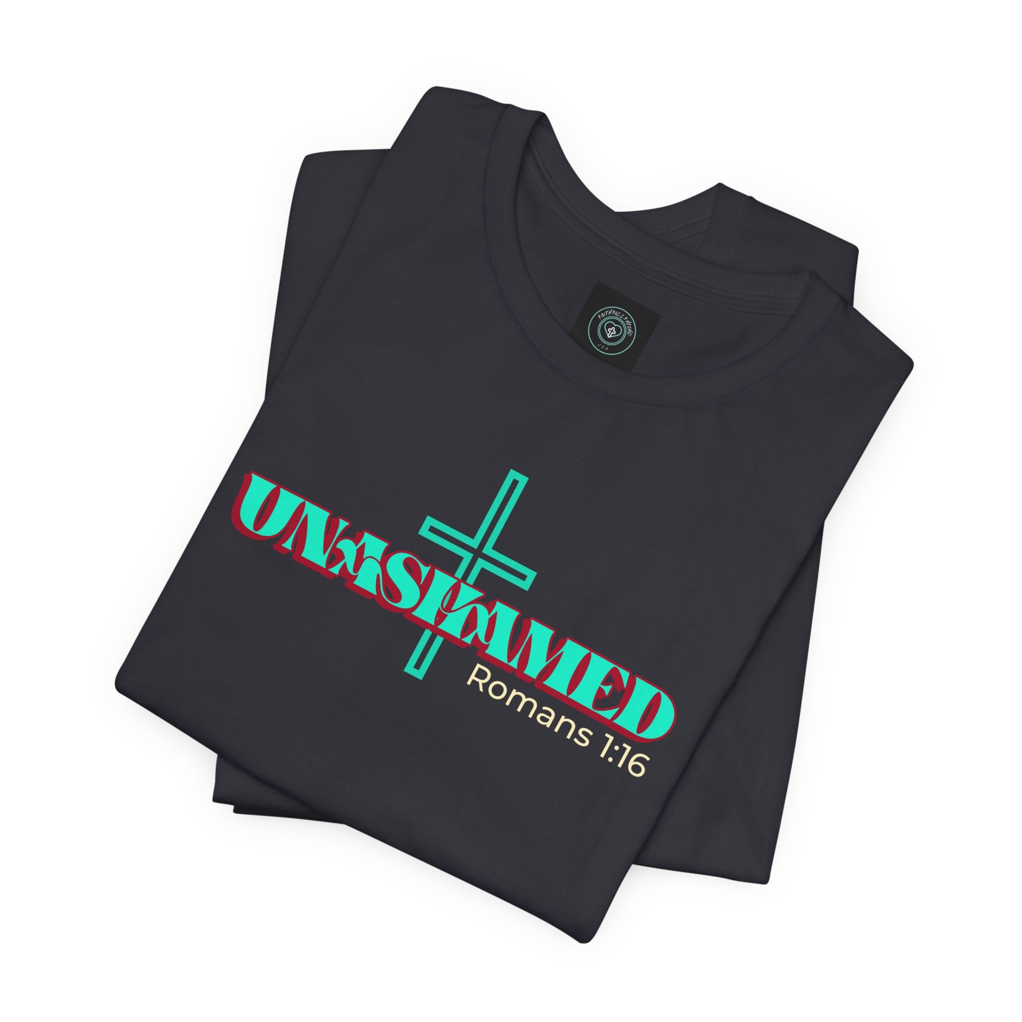 Unisex Inspirational Faith Tee - No Shame in the Cross, Casual Comfort, Christian Apparel, Gift for Believers. Front and back desing.