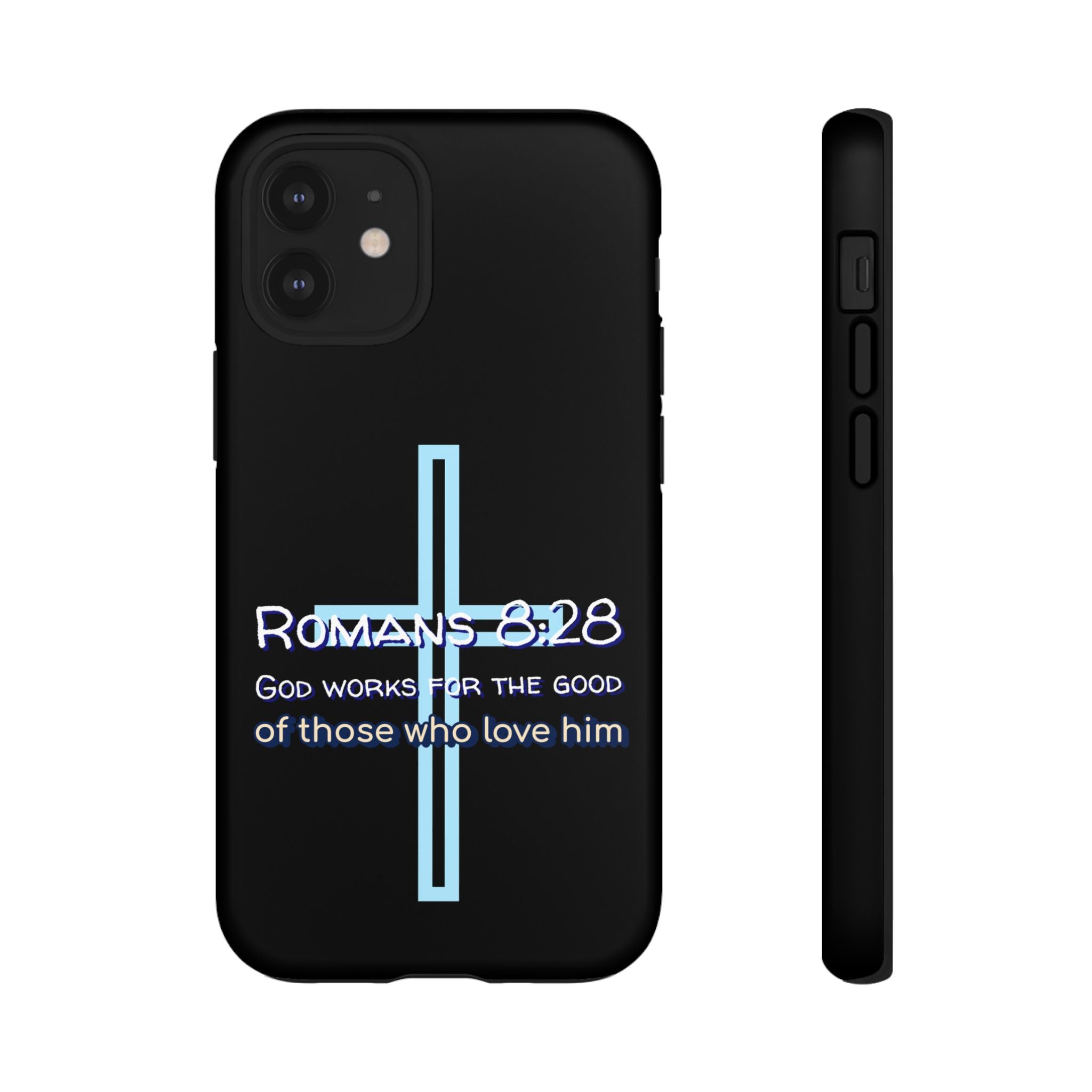 Christian Phone Case for iPhone series, Tough Phone Case, Romans 8:28 Inspirational Gift, Faith-Based Phone Cover, Religious Style, Durable Cell Case