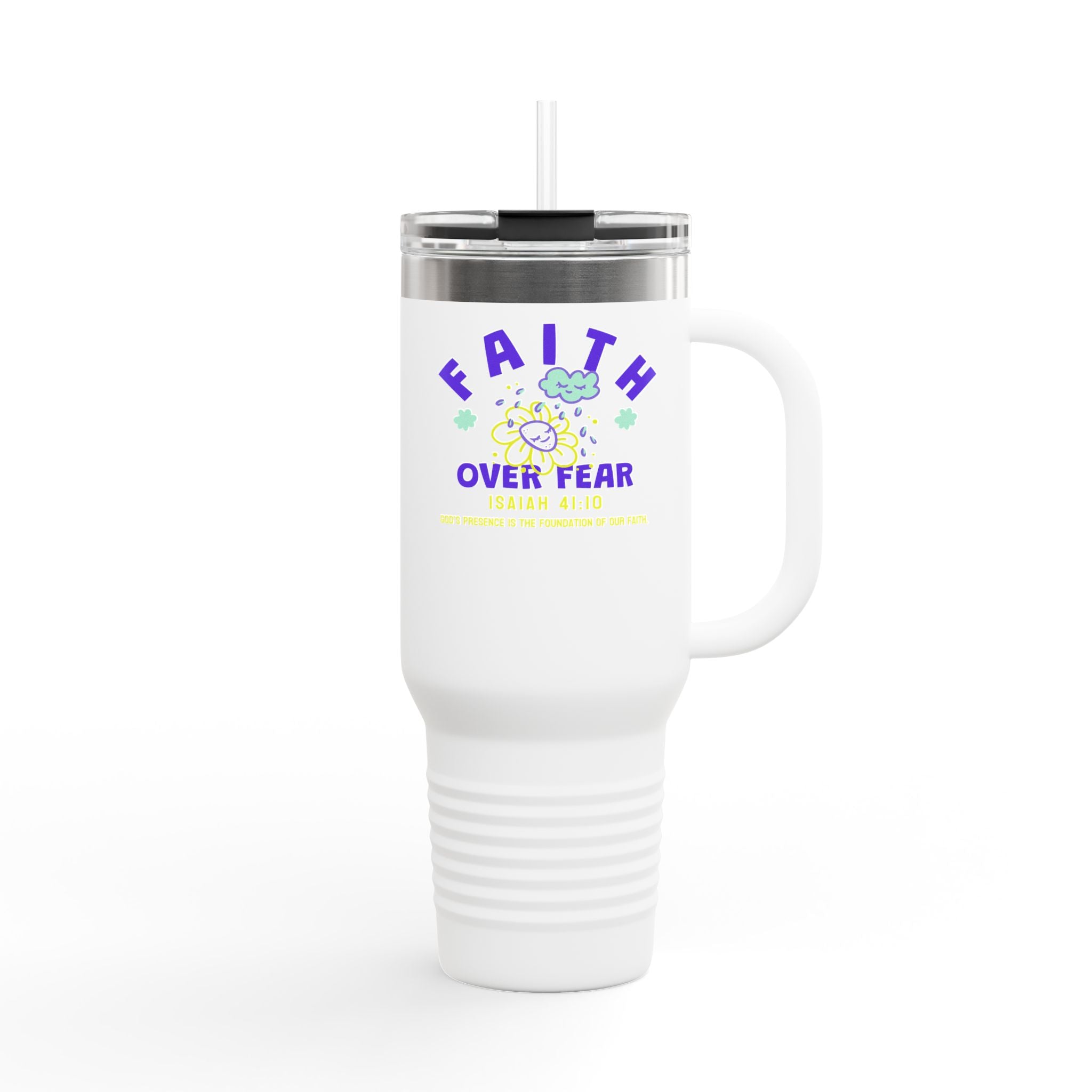 Personalized Inspirational Insulated Travel Mug Faith over Fear, Motivational Drinkware, 40oz Tumbler for Teens, Church Gift, Birthdays, Graduation