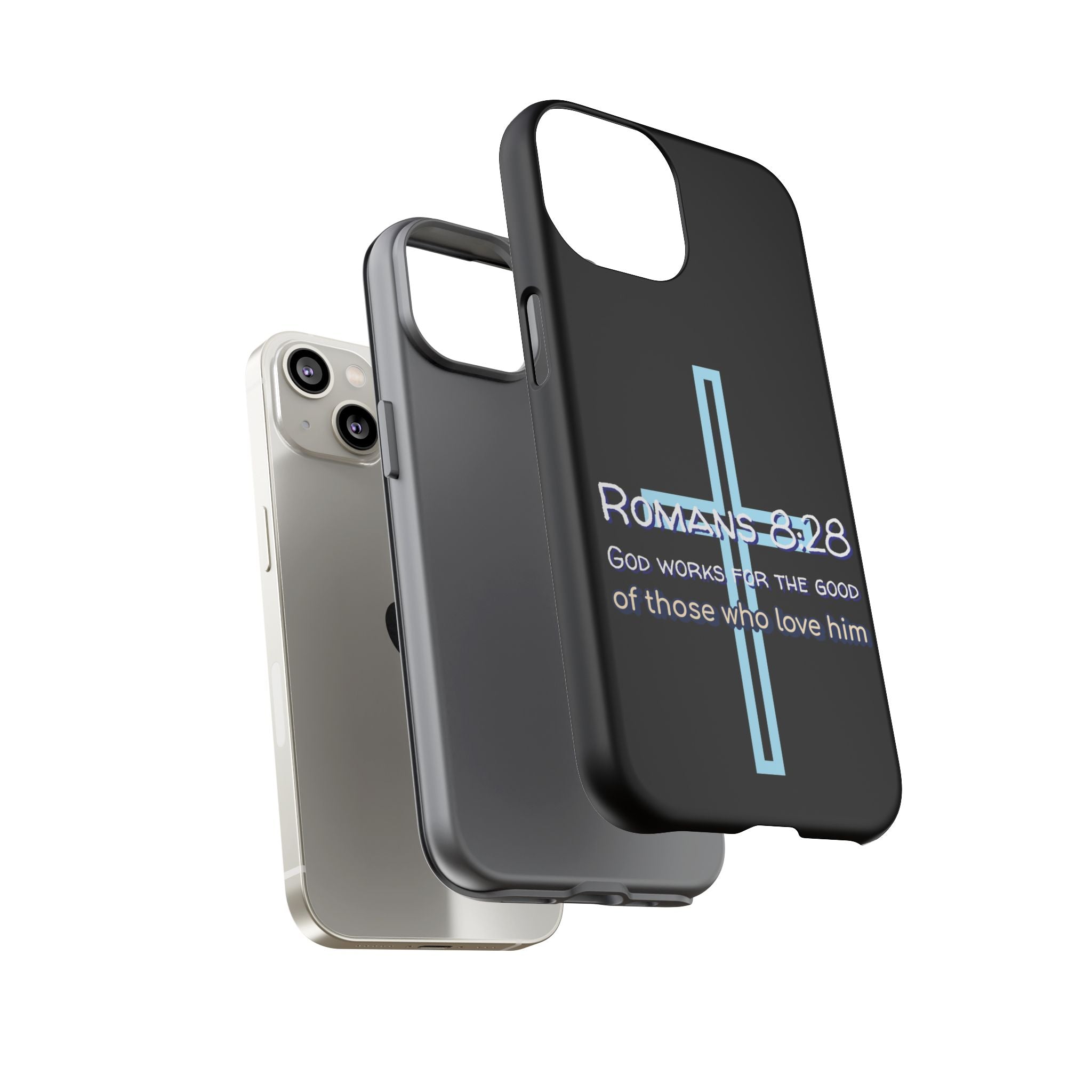 Christian Phone Case for iPhone series, Tough Phone Case, Romans 8:28 Inspirational Gift, Faith-Based Phone Cover, Religious Style, Durable Cell Case