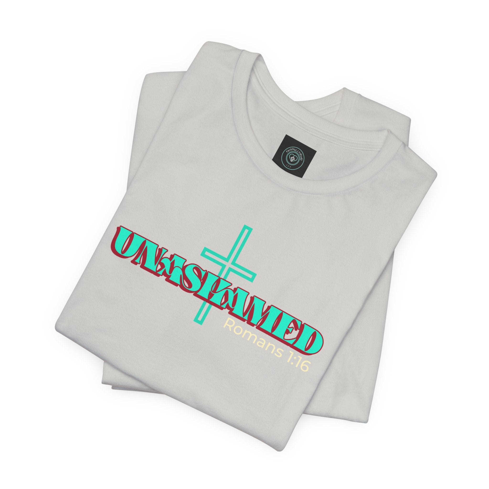 Unisex Inspirational Faith Tee - No Shame in the Cross, Casual Comfort, Christian Apparel, Gift for Believers. Front and back desing.