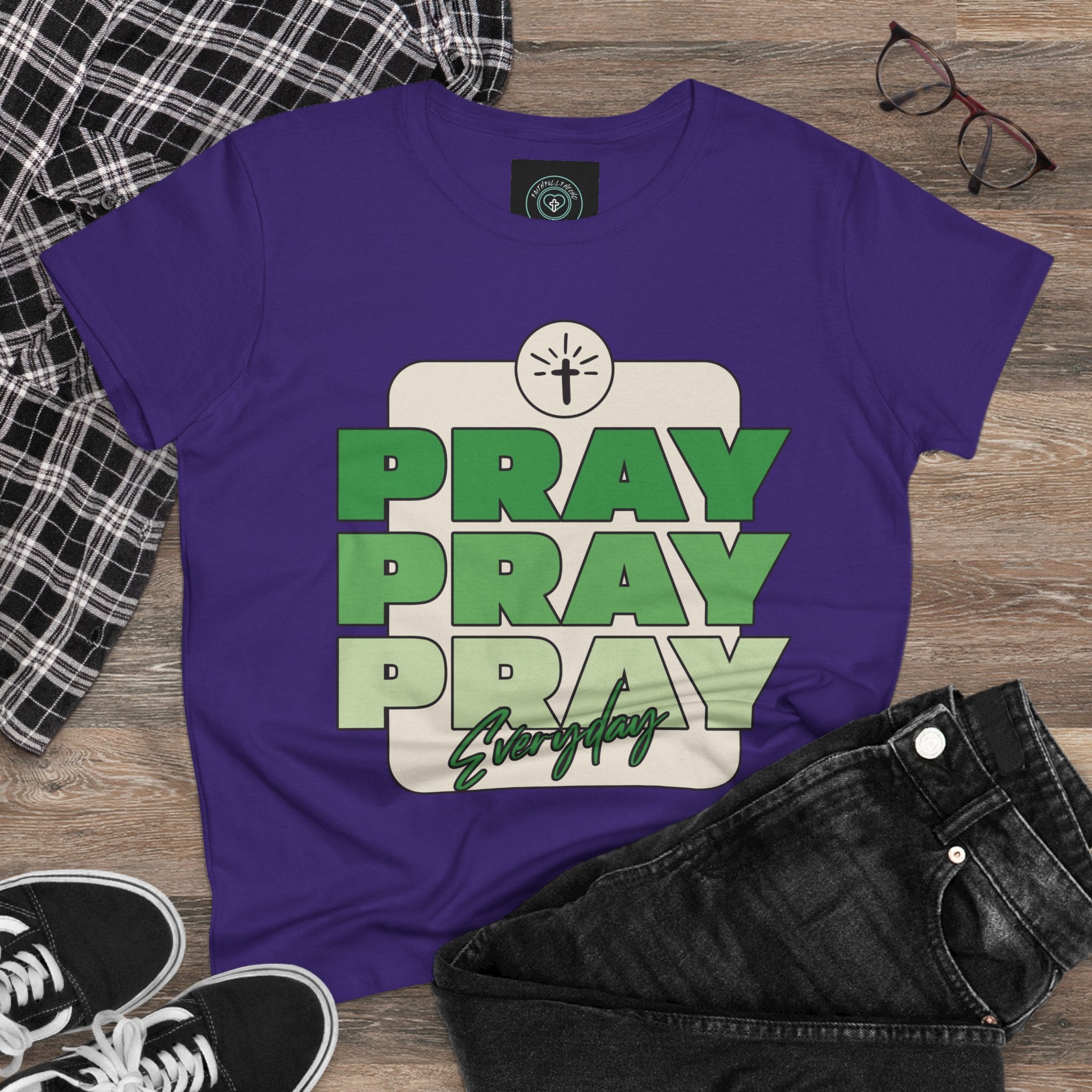 Pray Inspirational Women's Tee, Casual Faith Shirt, Everyday Affirmation Top, Pray Pray Green Graphic Tee, Gift for Her