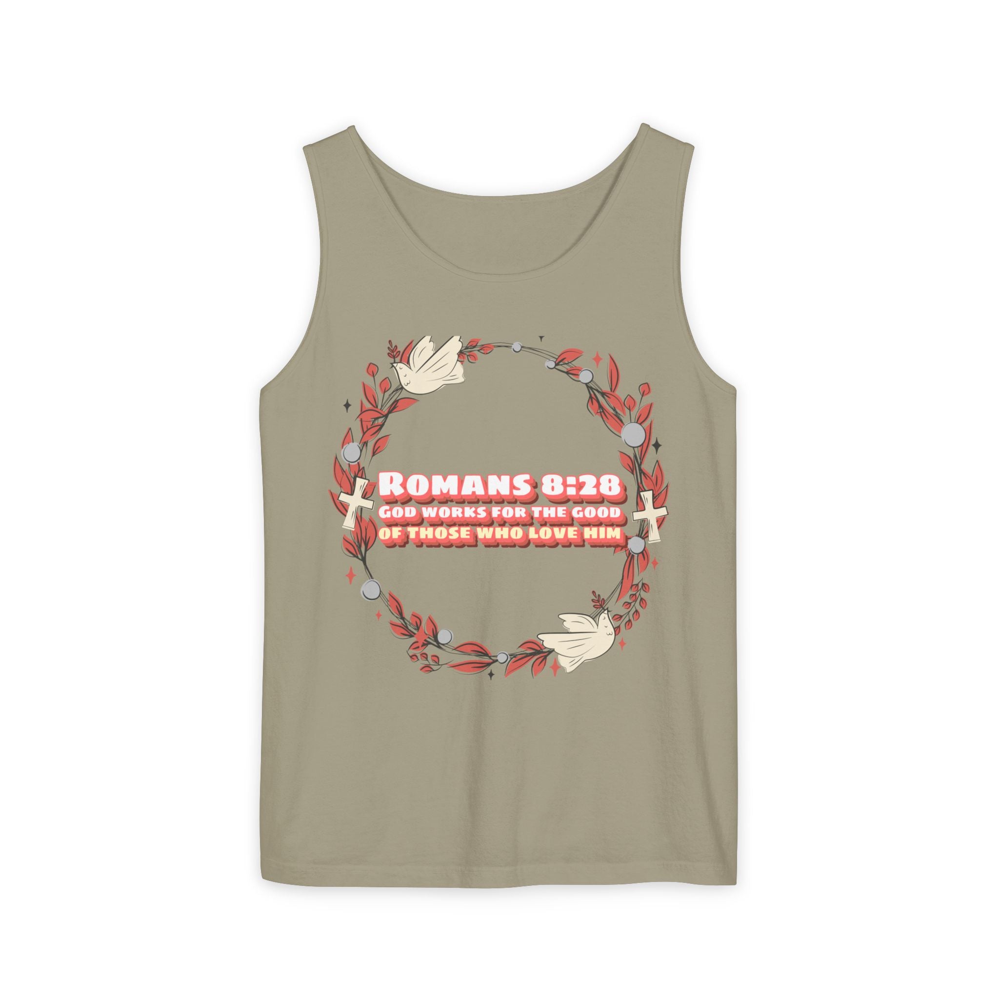 Faith-Inspired Tank Top, ROMANS 8:28, Summer Essential, Religious Gift, Casual Wear, Christian Apparel