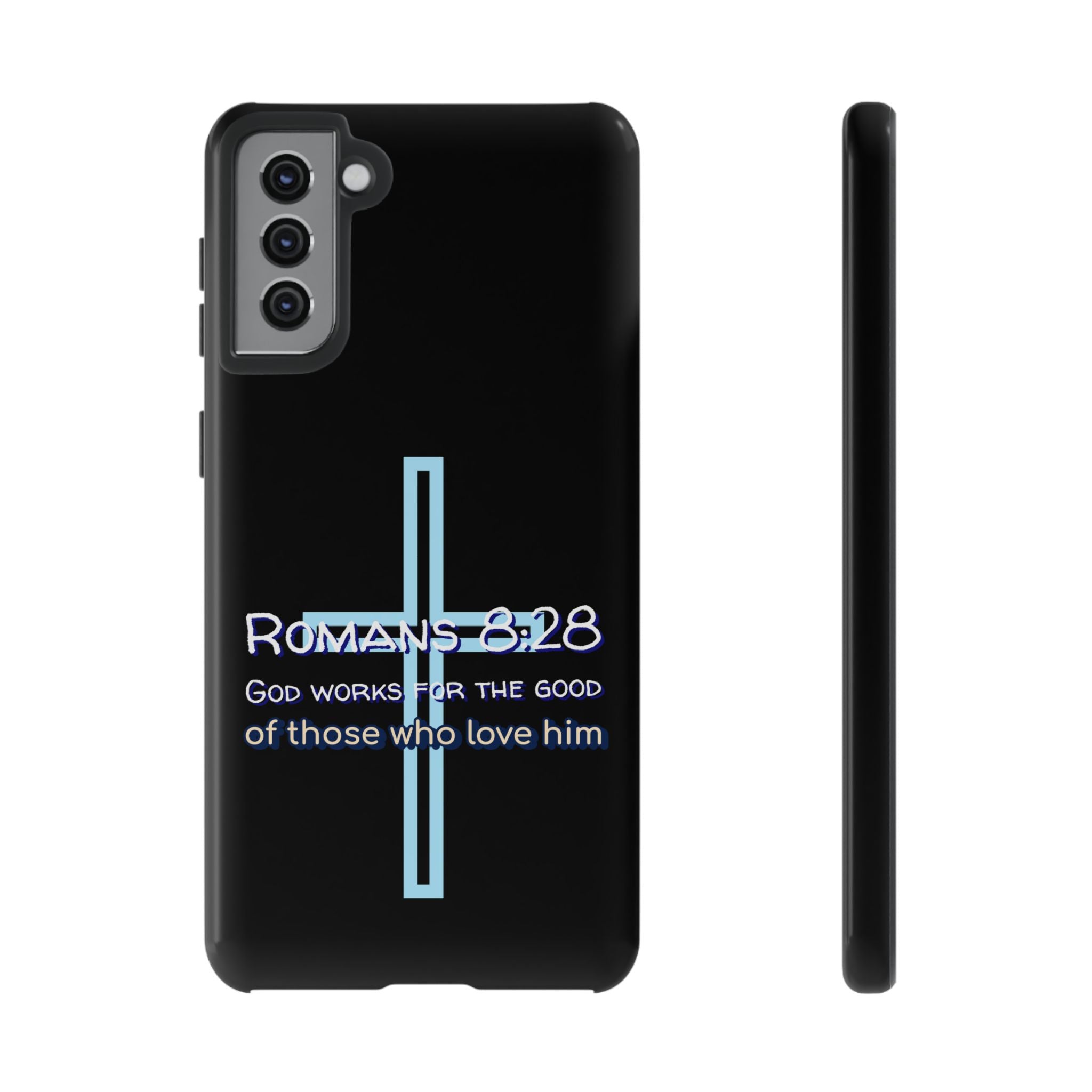 Christian Phone Case for Samsung Series, Tough Phone Case, Romans 8:28 Inspirational Gift, Faith-Based Phone Cover, Religious Style, Durable Cell Case
