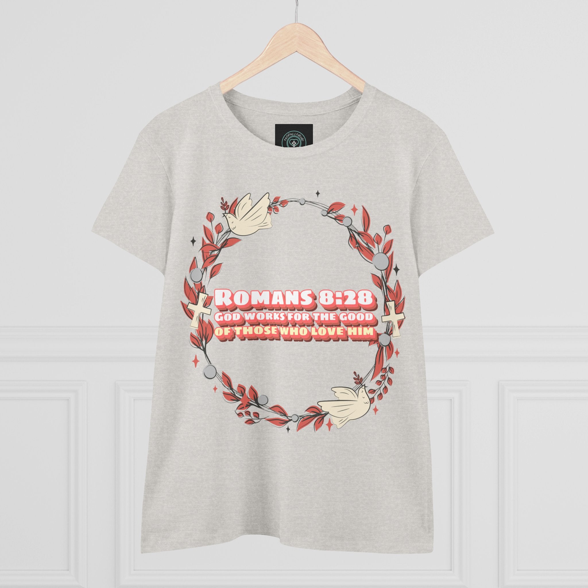 Romans 828 Jesus Women's Tee, Casual Faith Shirt, Everyday Affirmation Top, God works for the good graphic Tee, Gift for Her