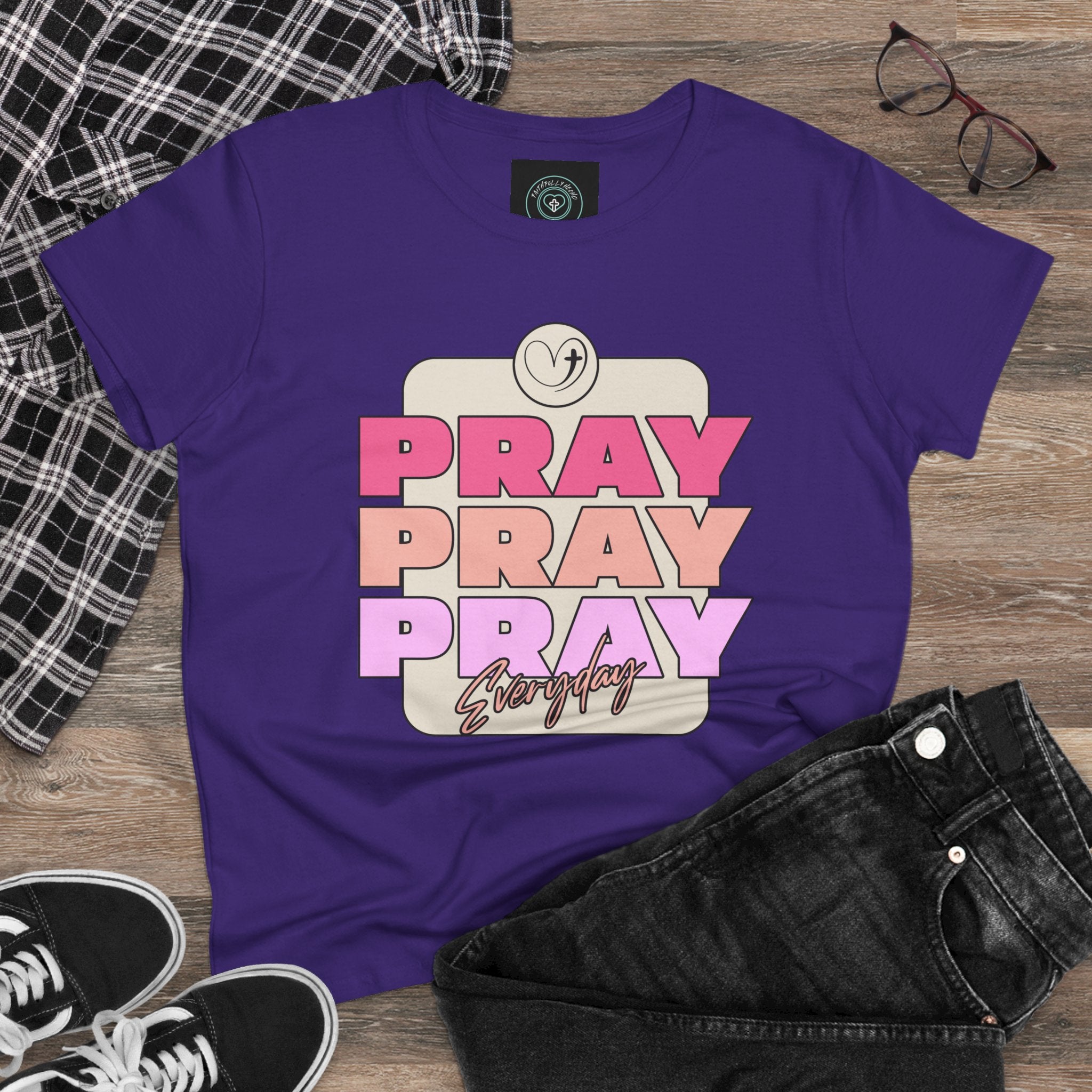 Inspirational Women's Tee, Casual Faith Shirt, Everyday Affirmation Top, Pray Pray Pray Graphic Tee, Gift for Her