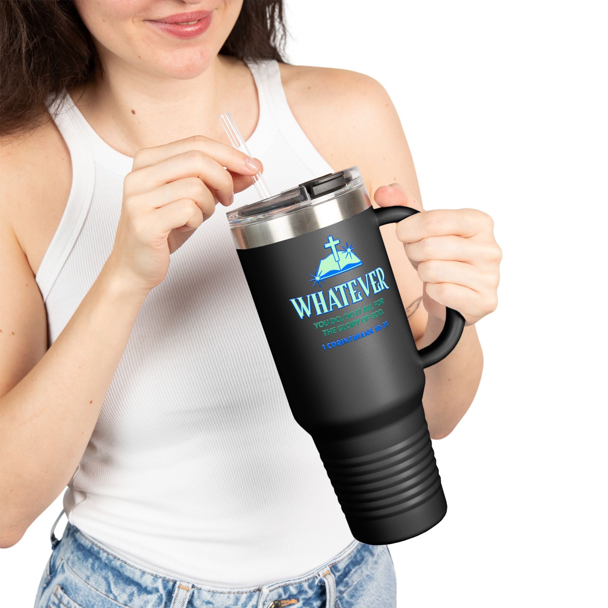 Personalized Insulated Travel Mug. Whatever you do, Do it for the Glory of God, Inspirational Quote. Perfect Gift for Travelers & Those on the Go, Birthdays, Christmas, Graduation..