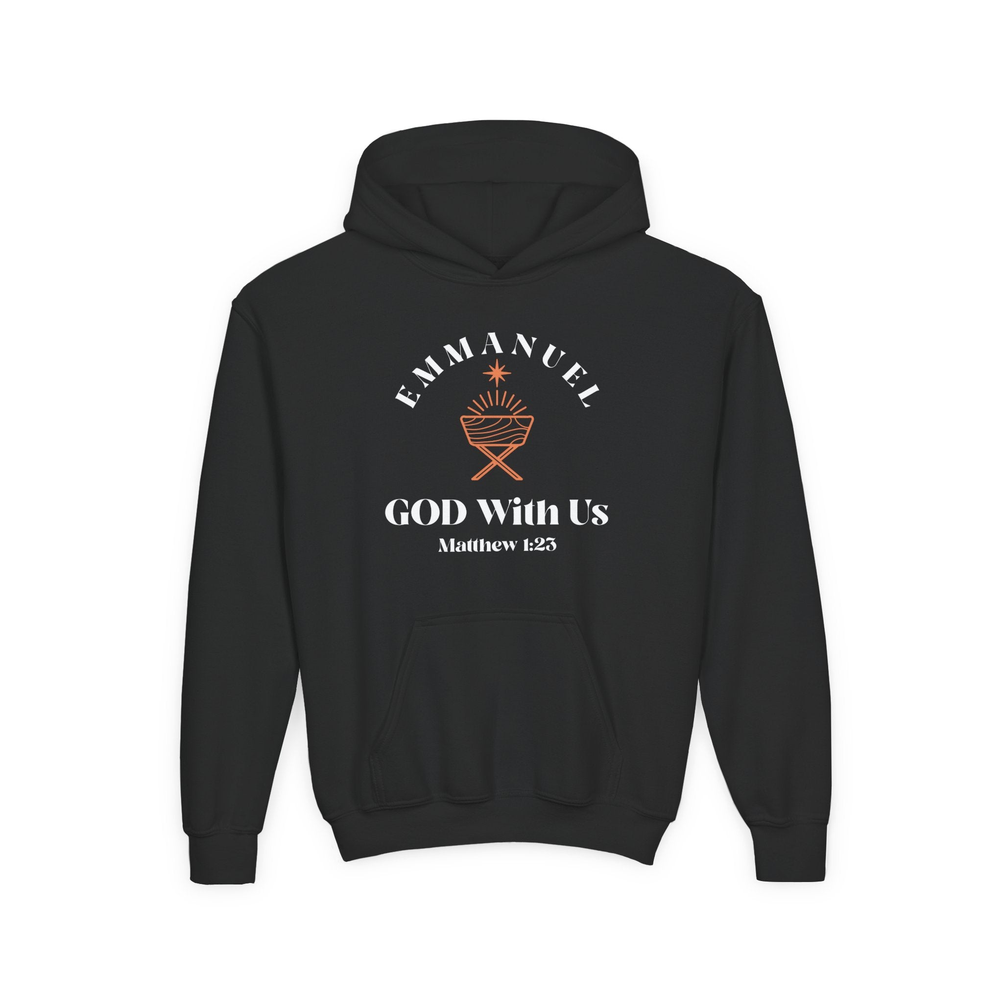 Emmanuel God With Us Hoodie, Youth Christian Sweatshirt, Religious Gift, Holiday Apparel, Church Wear, Faith Merchandise