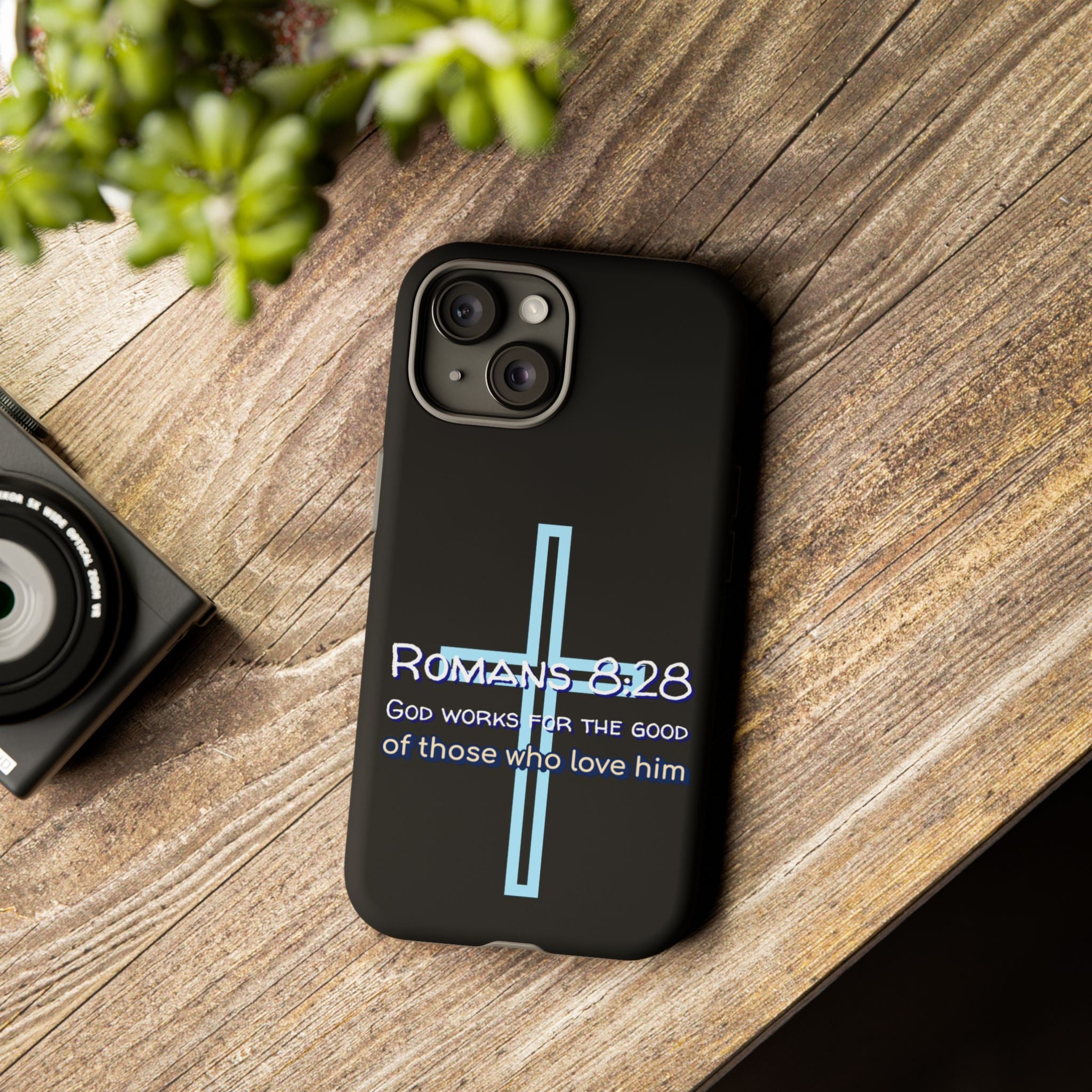 Christian Phone Case for iPhone series, Tough Phone Case, Romans 8:28 Inspirational Gift, Faith-Based Phone Cover, Religious Style, Durable Cell Case