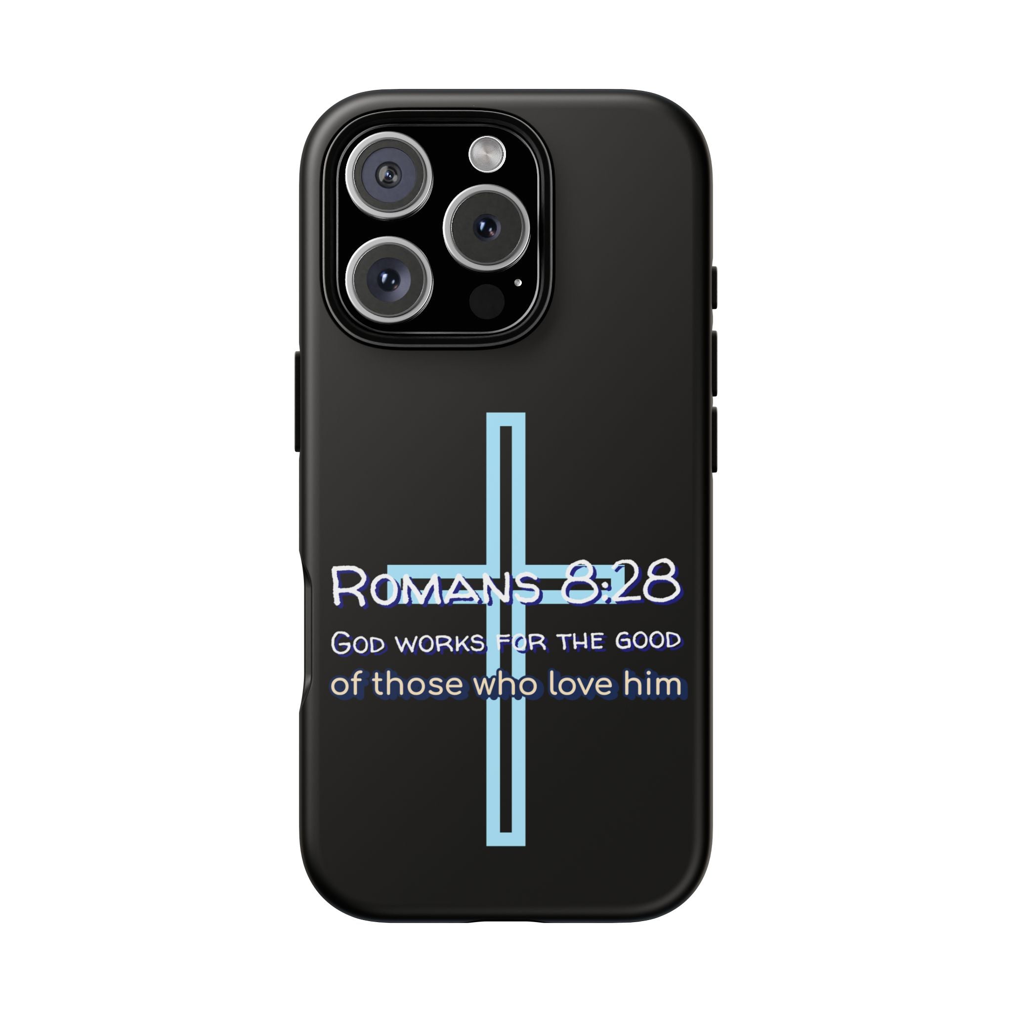 Christian Phone Case for iPhone series, Tough Phone Case, Romans 8:28 Inspirational Gift, Faith-Based Phone Cover, Religious Style, Durable Cell Case