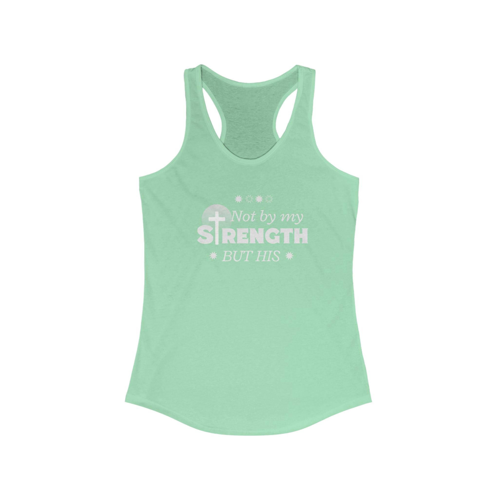 Workout Tank Top, Motivational Gym Wear Not by my strength but Jesus Bible Verse in Blue, Shirt, Fitness Apparel, Women's Racerback, Biblical Quote Top