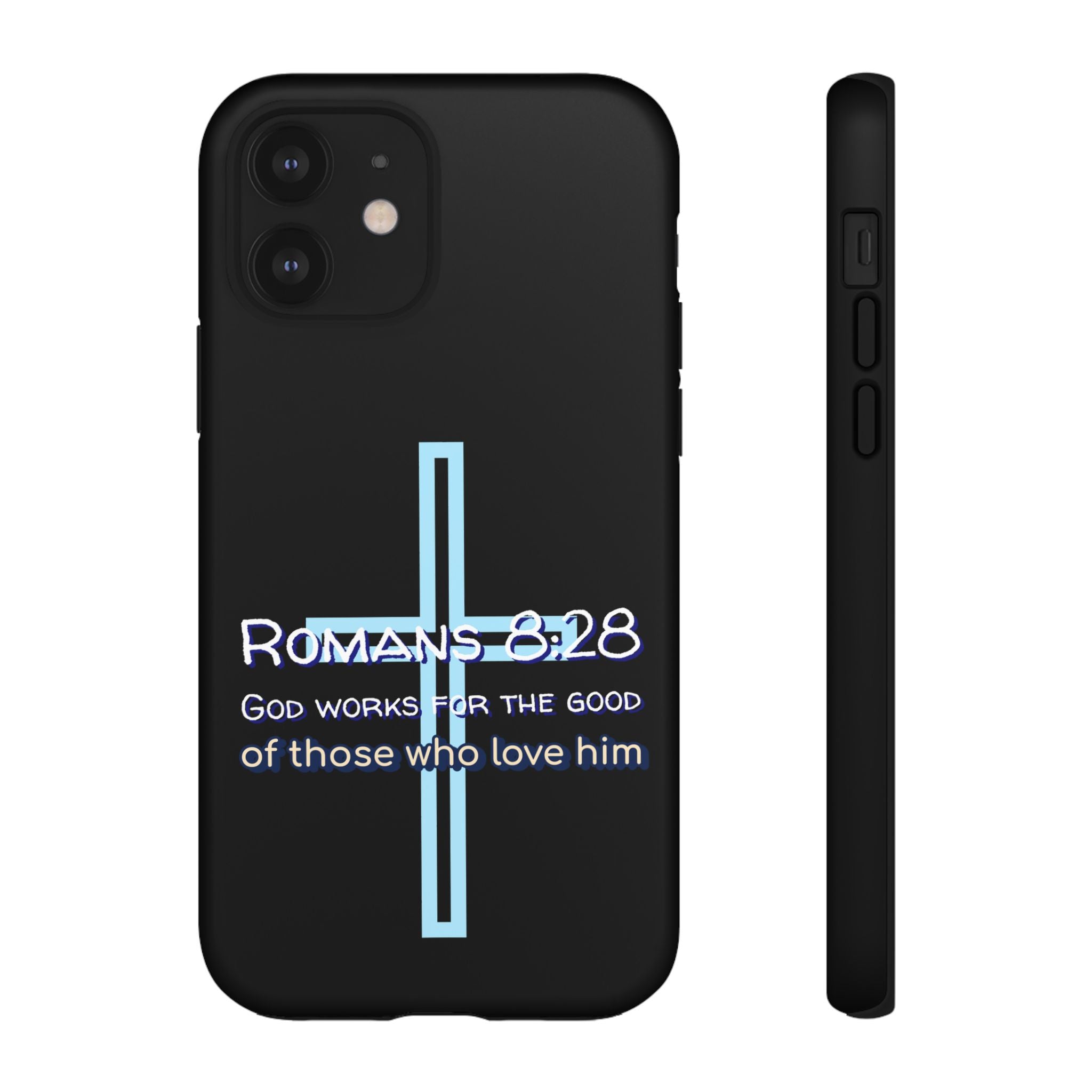 Christian Phone Case for iPhone series, Tough Phone Case, Romans 8:28 Inspirational Gift, Faith-Based Phone Cover, Religious Style, Durable Cell Case