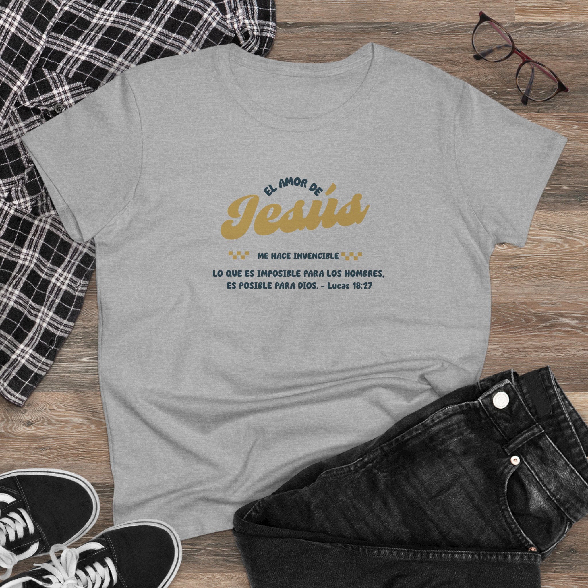 El Amor de Jesus Español Jesus Women's Tee, Casual Faith Shirt, Everyday Affirmation Top, Godly Girl Mujer de Dios graphic Tee, Gift for Her
