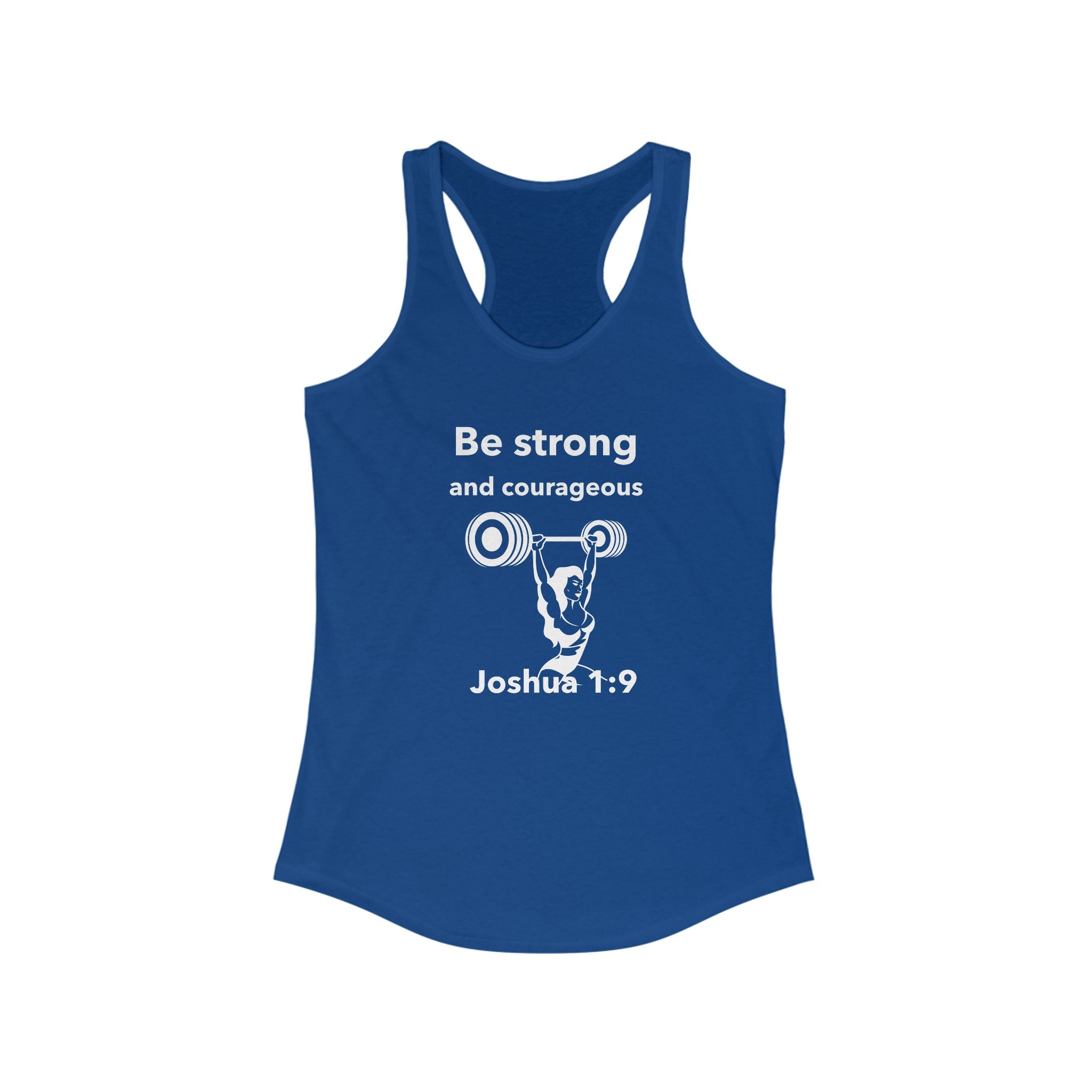 Workout Tank Top | Christian Gym Wear | Be Strong and Courageous Joshua Verse | Fitness Apparel | Women's Racerback