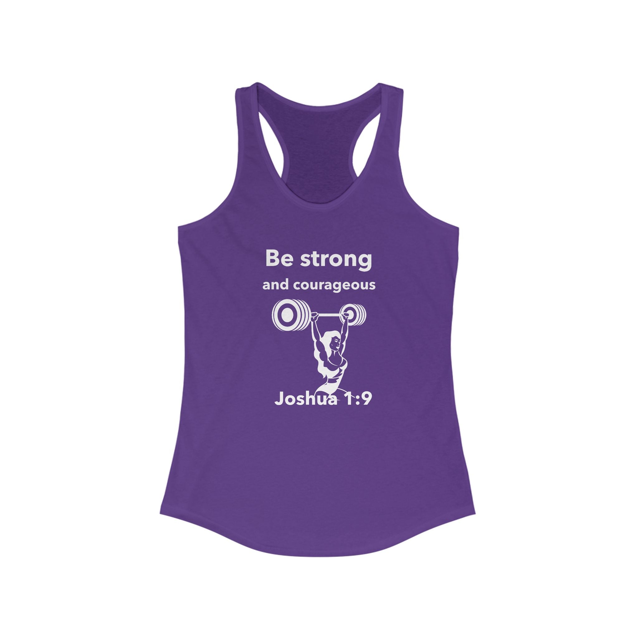 Workout Tank Top | Christian Gym Wear | Be Strong and Courageous Joshua Verse | Fitness Apparel | Women's Racerback