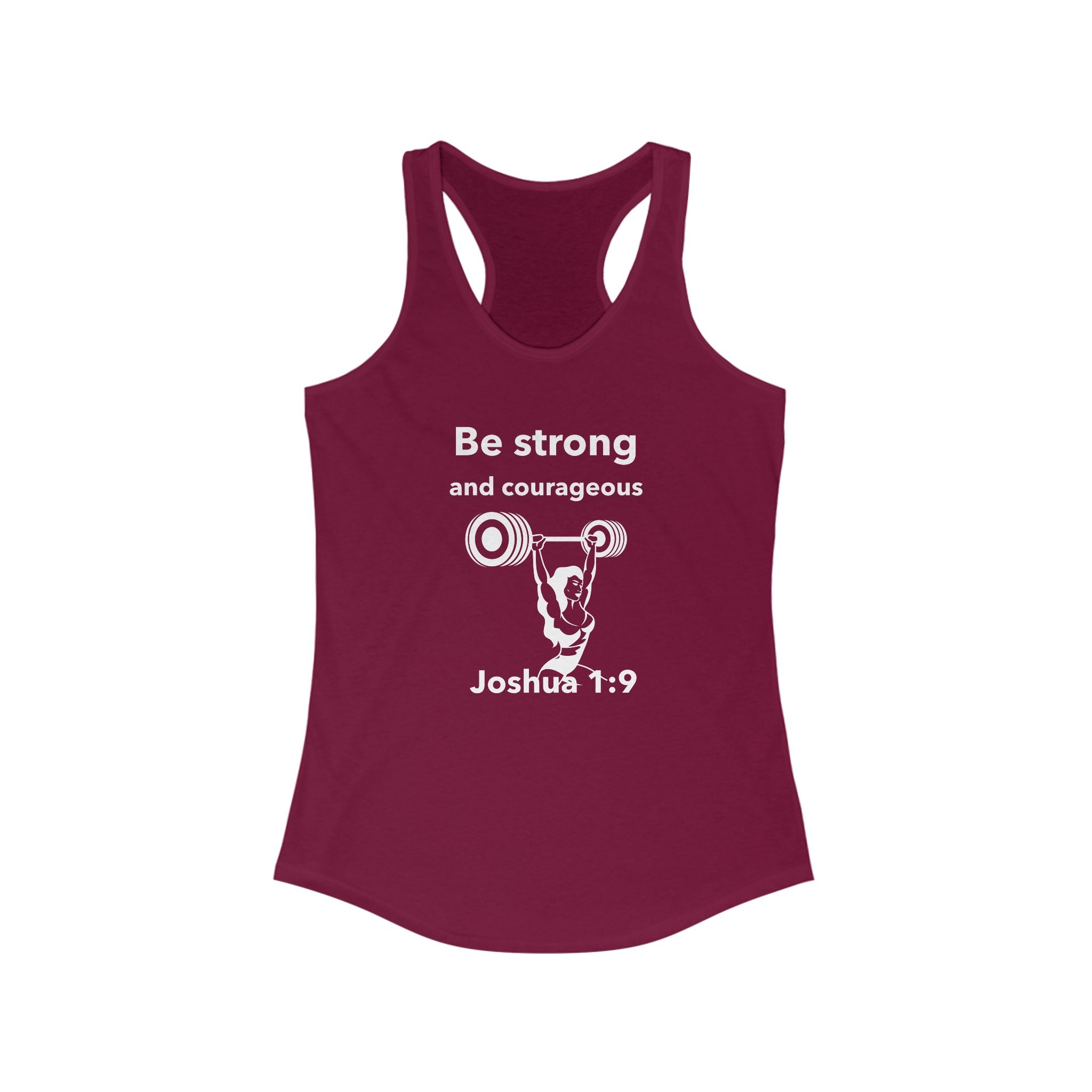 Workout Tank Top | Christian Gym Wear | Be Strong and Courageous Joshua Verse | Fitness Apparel | Women's Racerback