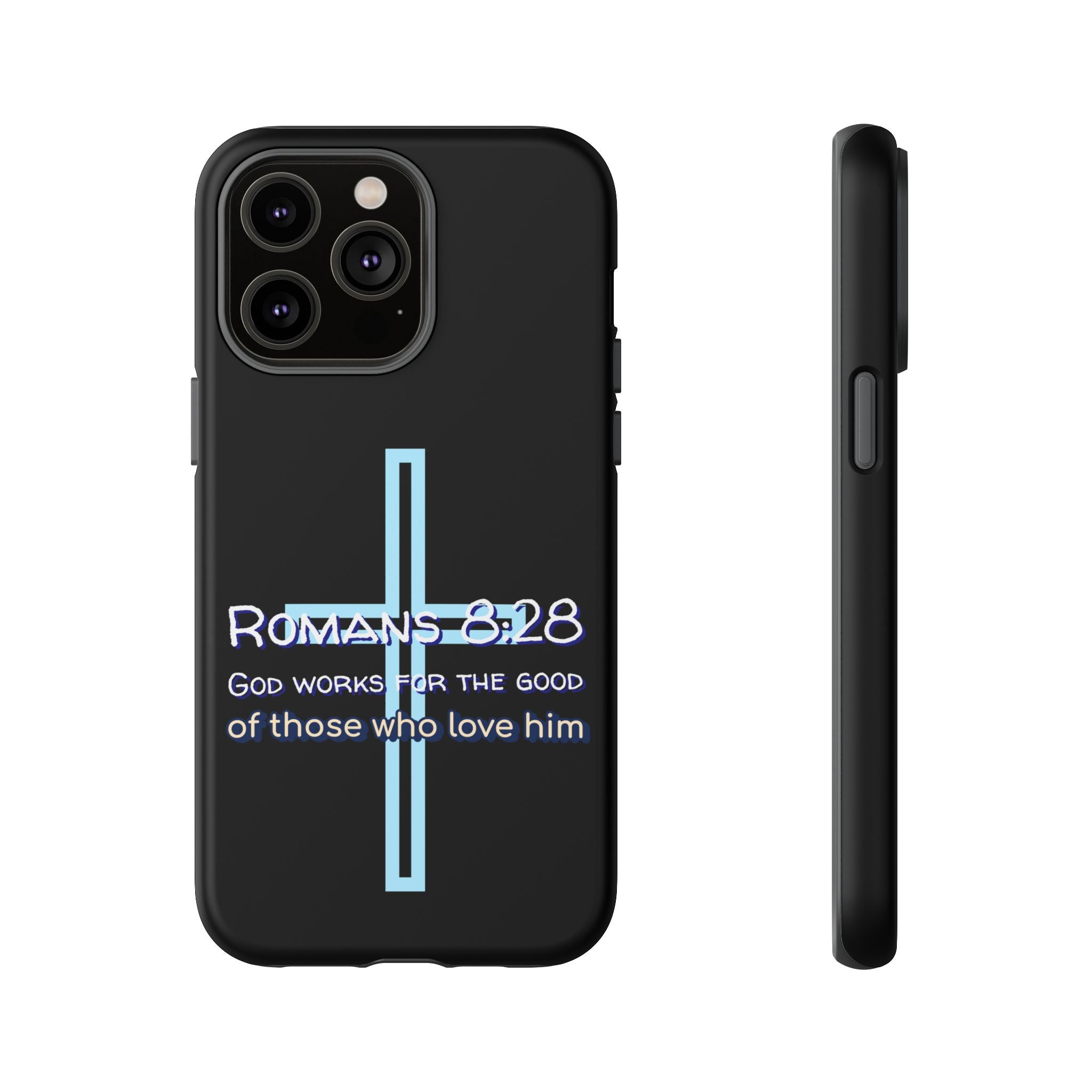 Christian Phone Case for iPhone series, Tough Phone Case, Romans 8:28 Inspirational Gift, Faith-Based Phone Cover, Religious Style, Durable Cell Case